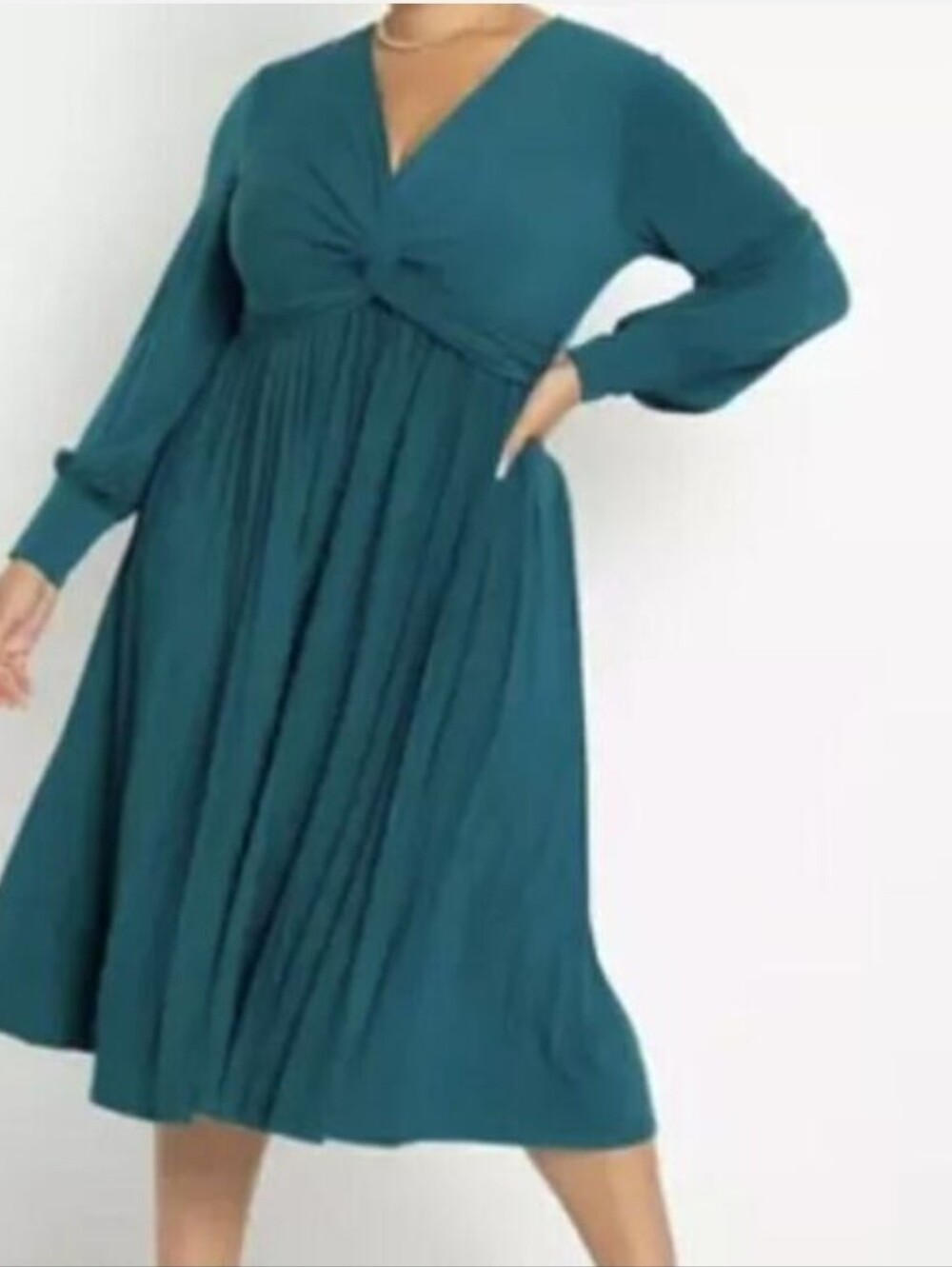 Eloquii Teal Long-Sleeve Twist-Waist Midi Dress - Picture 4 of 4